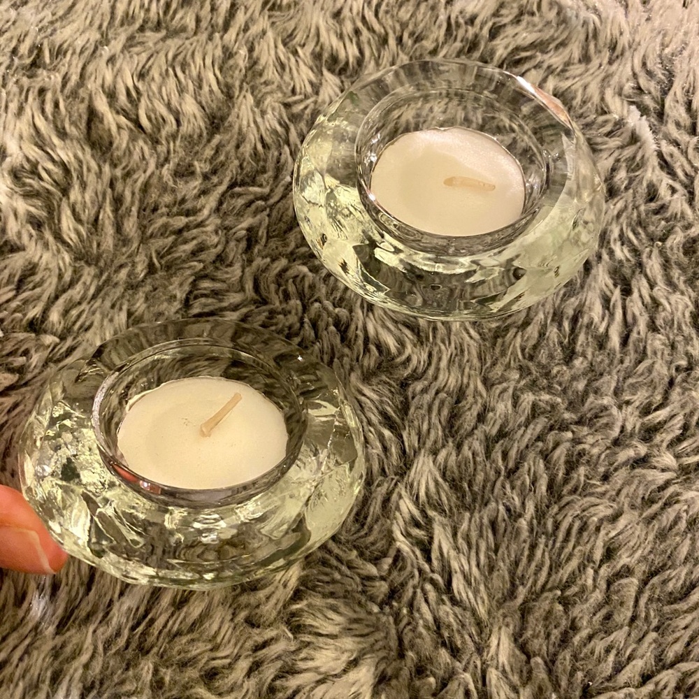 Set of Two Diamond Glass Candle Holders